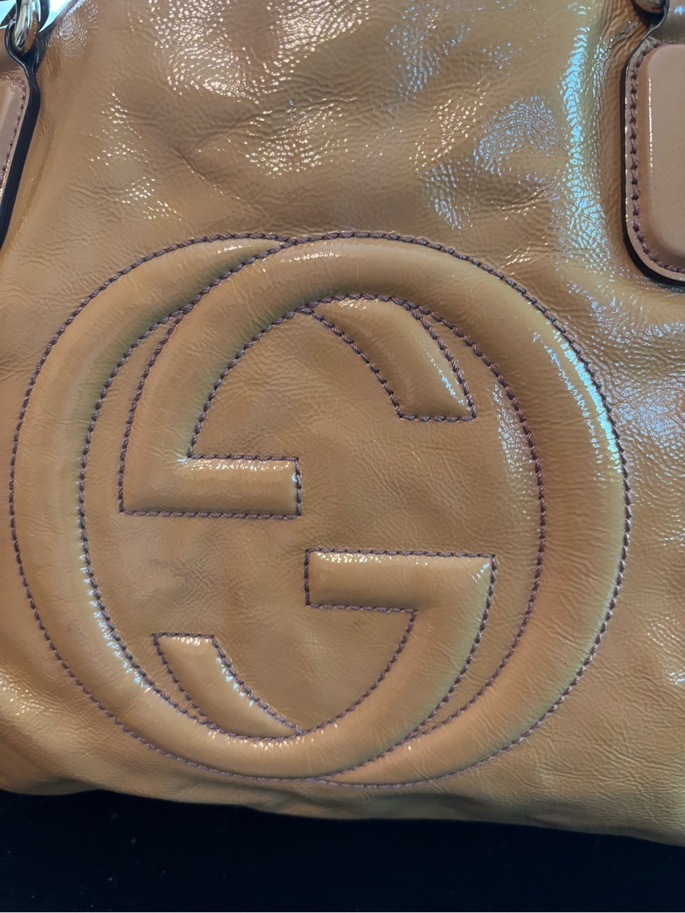 Authentic Gucci Soho Working Tote - Beige Patent Leather - Good Condition - Picture 2 of 15